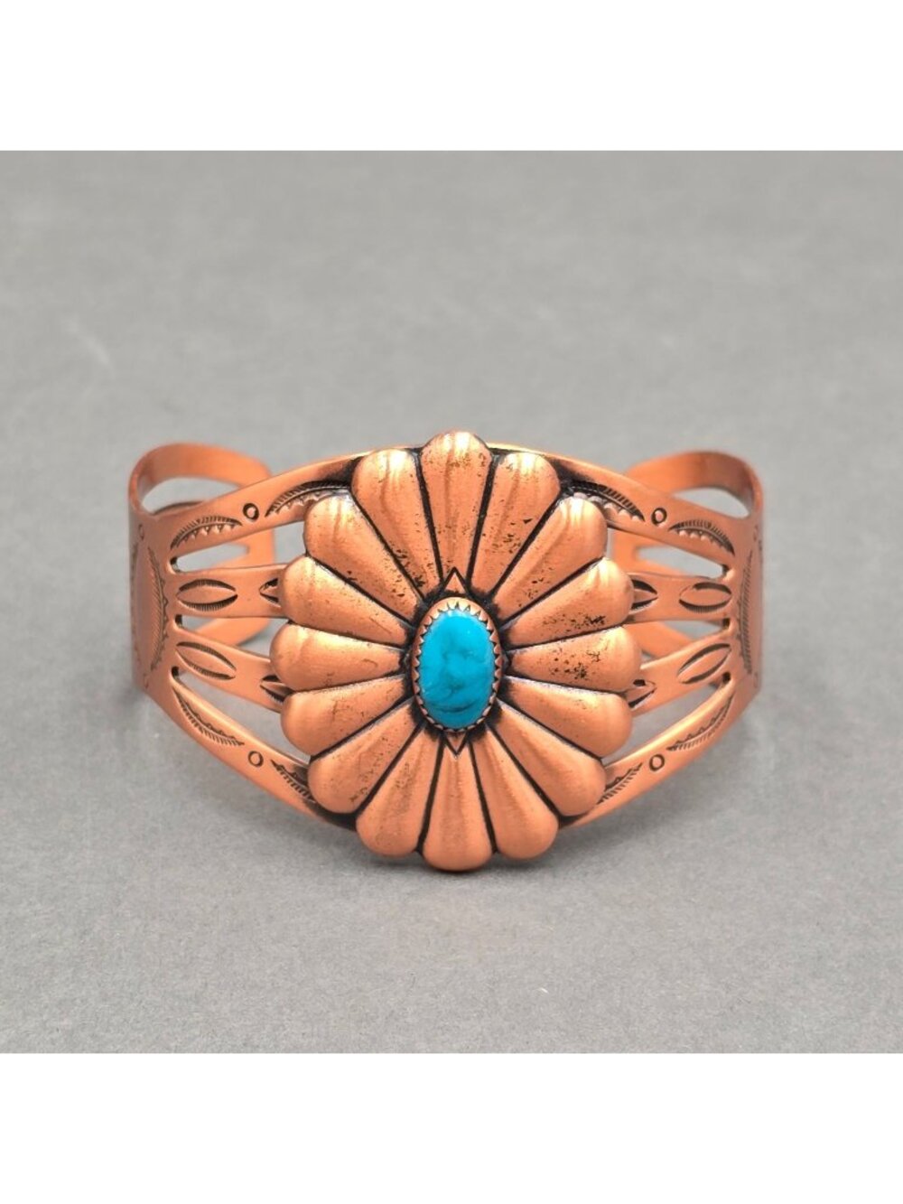 Vintage Bell Trading Post Copper Turquoise Cuff Bracelet 7" Southwestern Concho